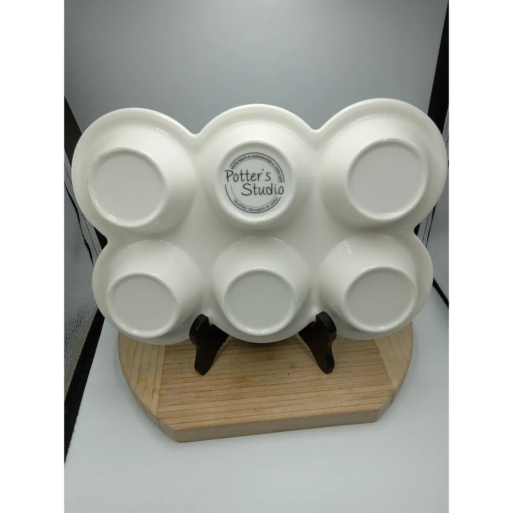 Potter's Studio ceramic painted floral bird‎ blue mult 6 cupcake/muffin bake pan